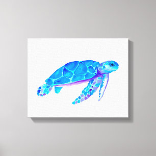 Watercolor Blue Sea Turtle Canvas Print