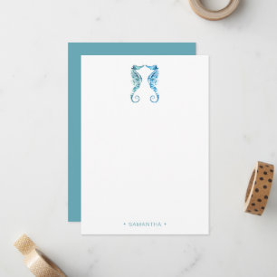 Watercolor Blue Seahorse Personalized Card