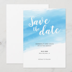 Watercolor Blue Seaside Save the Date Invitation