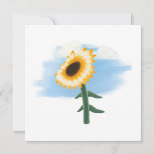 Watercolor Blue Sky and Yellow Sunflower Art Card