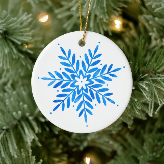  Watercolor Blue Snowflake   Ceramic Ornament (Tree)