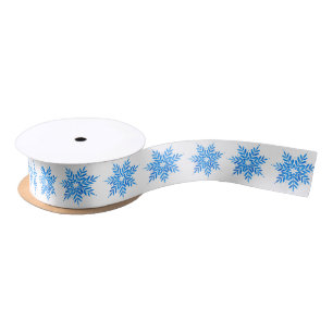 Watercolor Blue Snowflake Pattern Satin Ribbon