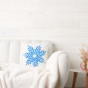 Watercolor Blue Snowflake Pattern Throw Pillow