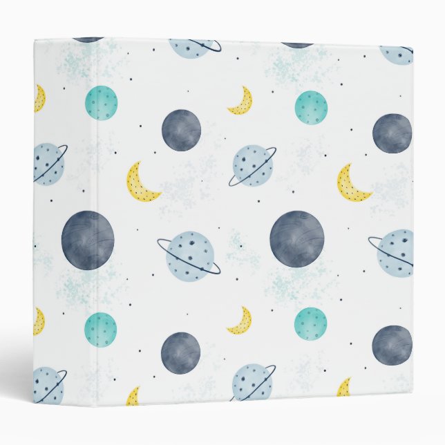 Watercolor Blue Space Planet Pattern Binder (Front/Spine)
