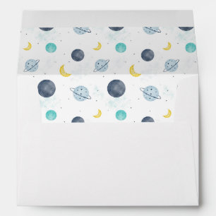Watercolor Blue Space Planet Pattern Envelope