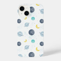 Watercolor Blue Space Planet Pattern