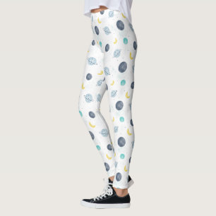 Watercolor Blue Space Planet Pattern Leggings