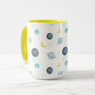 Watercolor Blue Space Planet Pattern Mug