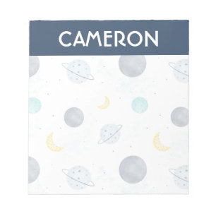 Watercolor Blue Space Planet Pattern Notepad