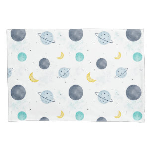Watercolor Blue Space Planet Pattern Pillowcase