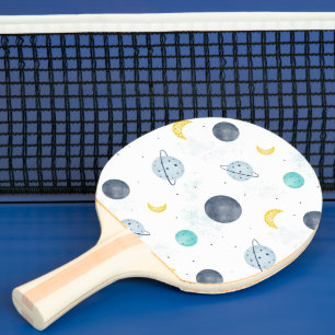 Watercolor Blue Space Planet Pattern Ping Pong Paddle