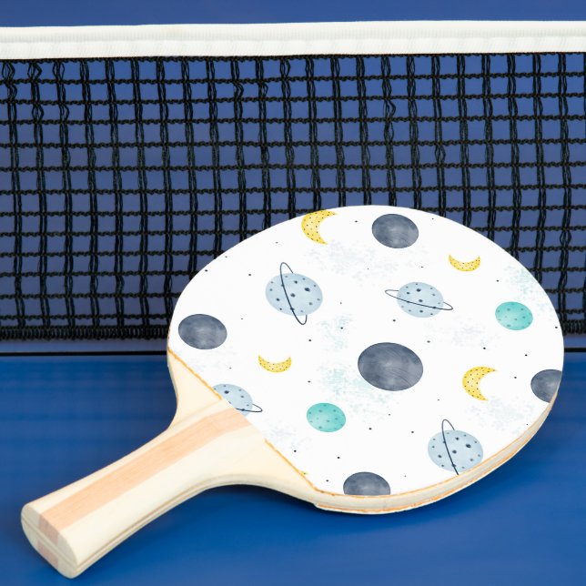 Watercolor Blue Space Planet Pattern Ping Pong Paddle (Insitu)