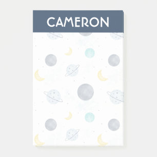 Watercolor Blue Space Planet Pattern Post-it Notes