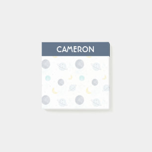 Watercolor Blue Space Planet Pattern Post-it Notes