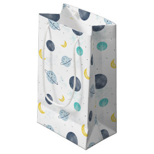 Watercolor Blue Space Planet Pattern Small Gift Bag
