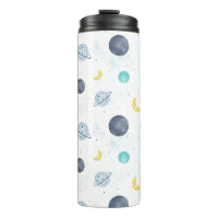 Watercolor Blue Space Planet Pattern