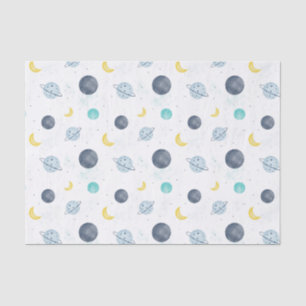 Watercolor Blue Space Planet Pattern Tissue Paper