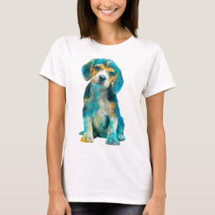 Watercolor Blue Splatter Beagle Puppy Women T-Shirt