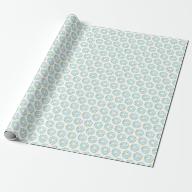 Watercolor Blue Sprinkle Doughnuts Pattern Wrapping Paper (Unrolled)