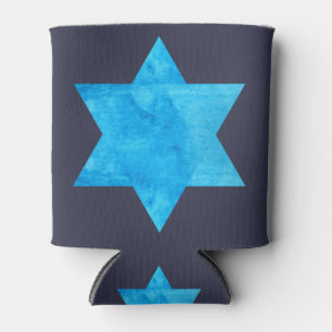 watercolor Blue Star of David Can Cooler