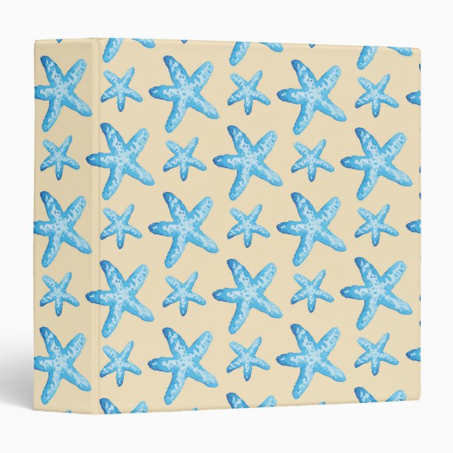 Watercolor Blue Starfish Pattern Binder (Front/Spine)