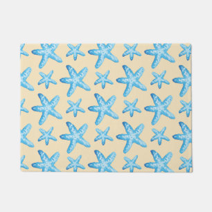 Watercolor Blue Starfish Pattern Doormat