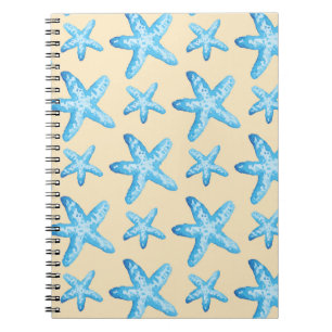 Watercolor Blue Starfish Pattern Notebook