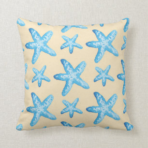 Watercolor Blue Starfish Pattern Throw Pillow