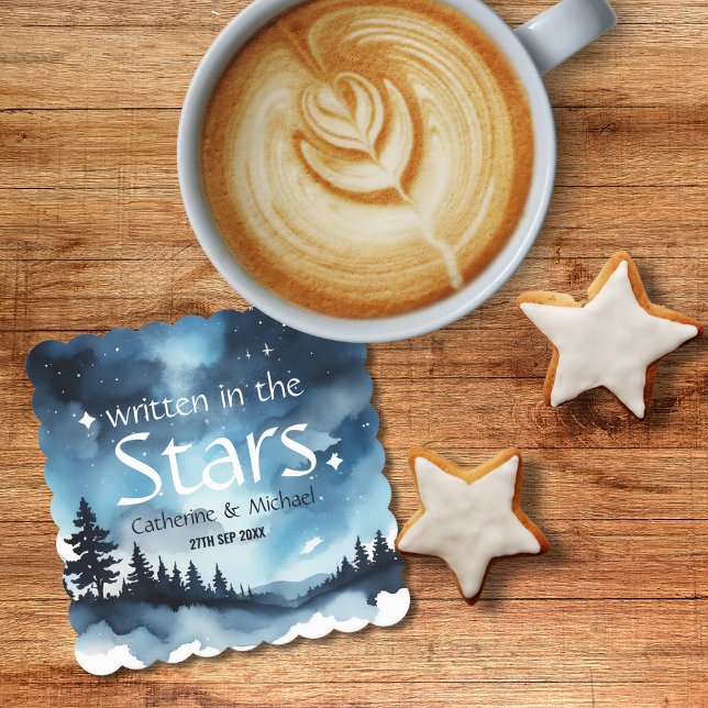 Watercolor Blue Starry Night Sky Celestial Wedding Paper Coaster (Creator Uploaded)