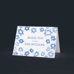 Watercolor Blue Stars MAZEL TOV Bar Mitzvah  Card<br><div class="desc">Perfect fun MAZEL TOV card to send for a bat mitzvah, bar mitzvah or other Jewish celebration! Hand made watercolor art for you on the front and blank inside! FULLY CUSTOMIZABLE! Click on “Personalize” above to edit the text. Click "edit using design tool" to adjust the fonts, colours and placements....</div>