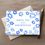 Watercolor Blue Stars MAZEL TOV Bar Mitzvah  Card<br><div class="desc">Perfect fun MAZEL TOV card to send for a bat mitzvah, bar mitzvah or other Jewish celebration! Hand made watercolor art for you on the front and blank inside! FULLY CUSTOMIZABLE! Click on “Personalize” above to edit the text. Click "edit using design tool" to adjust the fonts, colours and placements....</div>