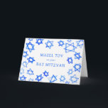 Watercolor Blue Stars MAZEL TOV Bat Mitzvah  Card<br><div class="desc">Perfect fun MAZEL TOV card to send for a bat mitzvah, bar mitzvah or other Jewish celebration! Hand made watercolor art for you on the front and blank inside! FULLY CUSTOMIZABLE! Click on “Personalize” above to edit the text. Click "edit using design tool" to adjust the fonts, colours and placements....</div>
