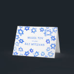 Watercolor Blue Stars MAZEL TOV Bat Mitzvah  Card<br><div class="desc">Perfect fun MAZEL TOV card to send for a bat mitzvah, bar mitzvah or other Jewish celebration! Hand made watercolor art for you on the front and blank inside! FULLY CUSTOMIZABLE! Click on “Personalize” above to edit the text. Click "edit using design tool" to adjust the fonts, colours and placements....</div>