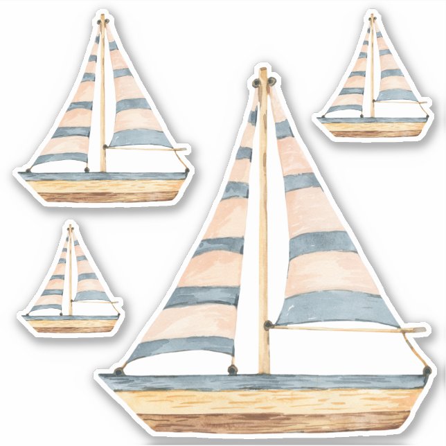 Watercolor Blue Stripe Sailboats (Front)