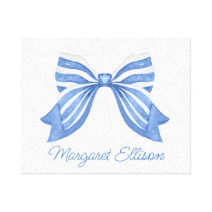 Watercolor Blue Striped Bow Canvas Print