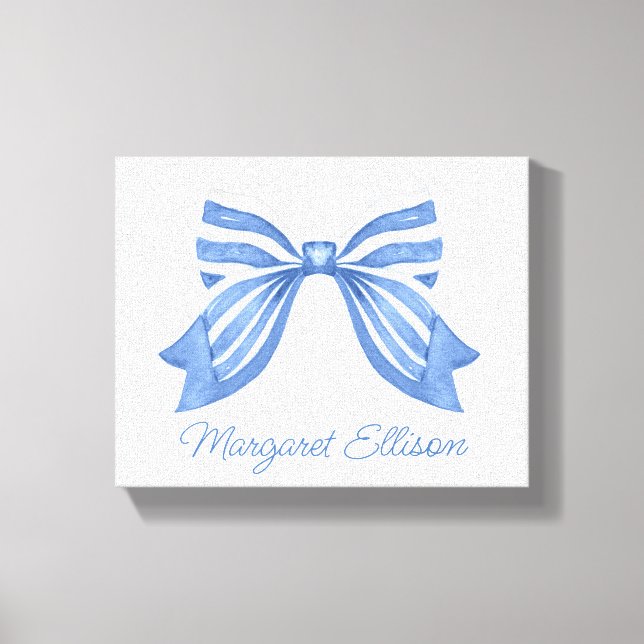 Watercolor Blue Striped Bow Canvas Print (Front)