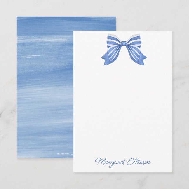 Watercolor Blue Striped Bow Note Cards (Front/Back)