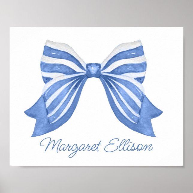 Watercolor Blue Striped Bow Poster (Front)