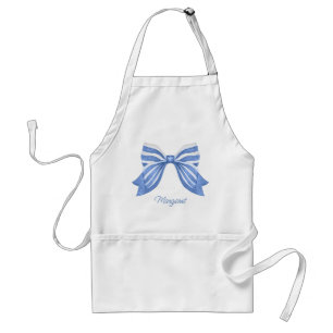 Watercolor Blue Striped Bow Standard Apron