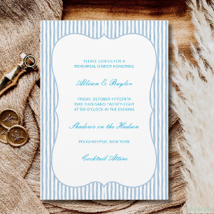 Watercolor Blue Striped Wedding Rehearsal Dinner Invitation
