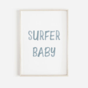 Watercolor blue surfer baby sign poster