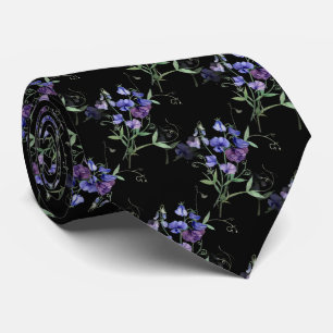 Watercolor Blue Sweet Peas Garden Flower Pattern Tie