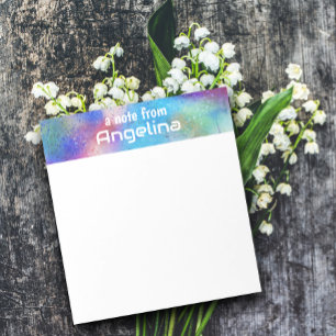 Watercolor blue teal green splash white letter notepad