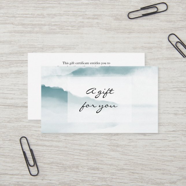 Watercolor blue teal mountains gift certificate (Front/Back In Situ)
