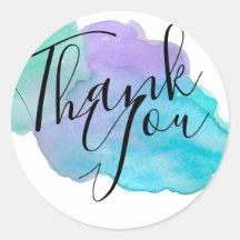 Watercolor blue teal purple thank you sticker