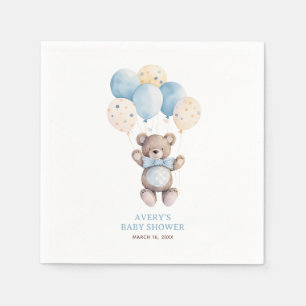 Watercolor Blue Teddy Bear Boy Baby Shower Napkin