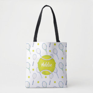 Watercolor Blue Tennis Racquets Personalized Tote Bag
