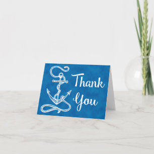 Watercolor Blue Thank You Nautical Ship Anchor Card