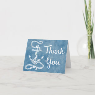 Watercolor Blue Thank You Nautical Ship Anchor Card