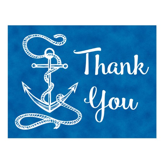 Watercolor Blue Thank You Nautical Ship Anchor Postcard
